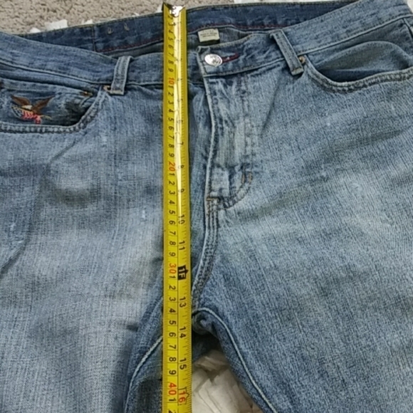 American living distressed jeans light wash‎ embroidered Eagle flag - Picture 5 of 8